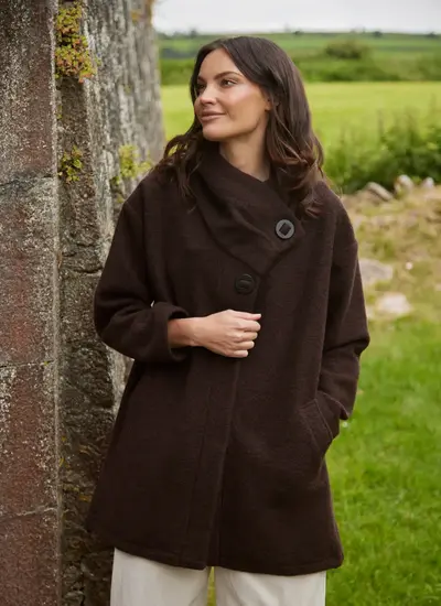 Ellie Side Button Collar Coatigan in Chocolate
